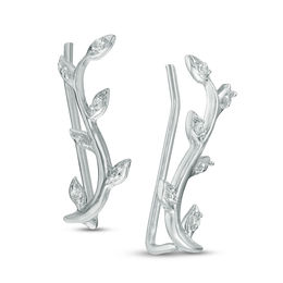 Diamond Accent Leaf Vine Crawler Earrings in 10K White Gold