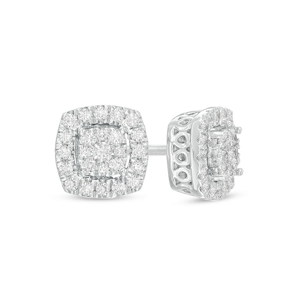 1/4 CT. T.W. Composite Diamond Frame Stud Earrings in 10K White Gold ...