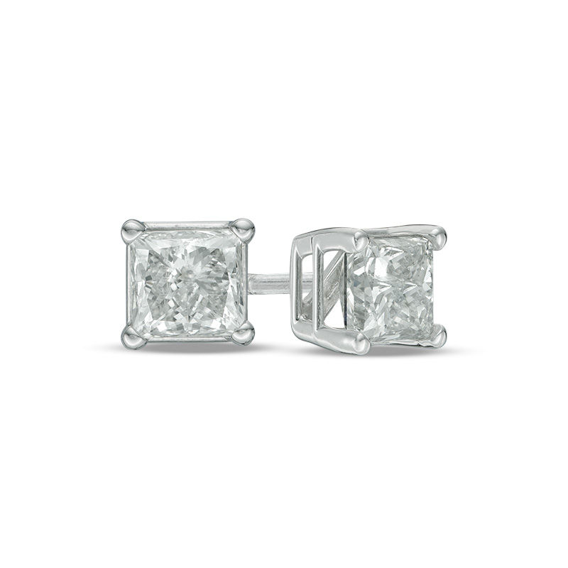 Main Image 1 of 1/10 CT. T.W. Princess-Cut Diamond Solitaire Stud Earrings in 14K White Gold (I/I2)