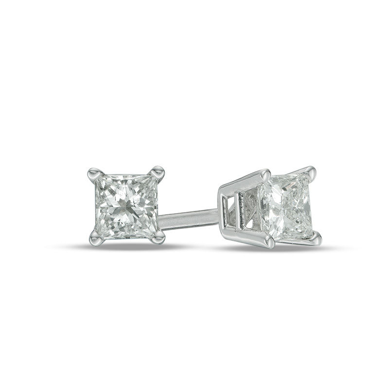 Main Image 1 of 1/4 CT. T.W. Princess-Cut Diamond Solitaire Stud Earrings in 14K White Gold (I/I2)