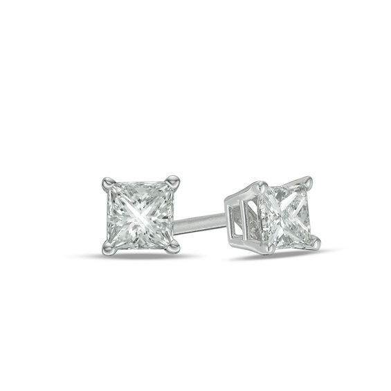 1/3 CT. T.W. Princess-Cut Diamond Solitaire Stud Earrings in 14K White ...