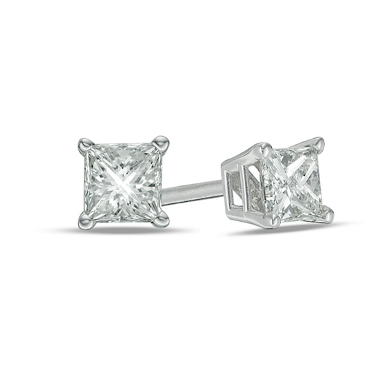 1/ CT. T.w. Princess-Cut Diamond Solitaire Stud Earrings in 14K White Gold (I/I2