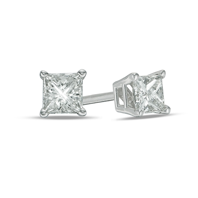 1/3 CT. T.W. Princess-Cut Diamond Solitaire Stud Earrings in 14K White Gold (I/I2)