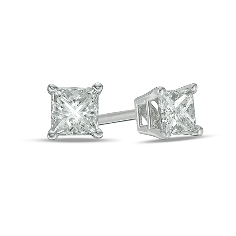 Main Image 1 of 1/3 CT. T.W. Princess-Cut Diamond Solitaire Stud Earrings in 14K White Gold (I/I2)