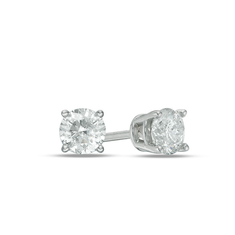 1.16 Carat Total Weight Natural Diamond Stud Earrings – 14k White Gold, Round Solitaire, I1 Clarity, F-G Color