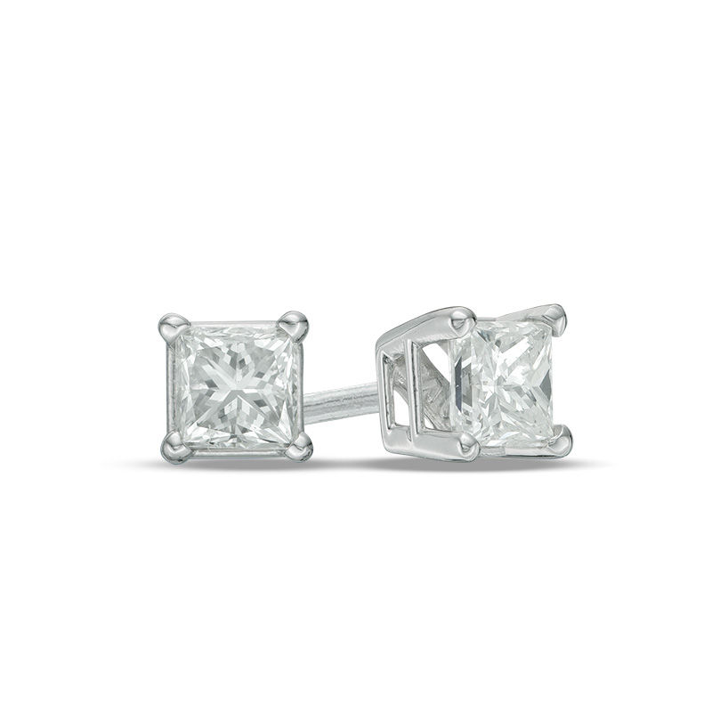 1/2 CT. T.W. Princess-Cut Diamond Solitaire Stud Earrings in 14K White Gold (I/I2)