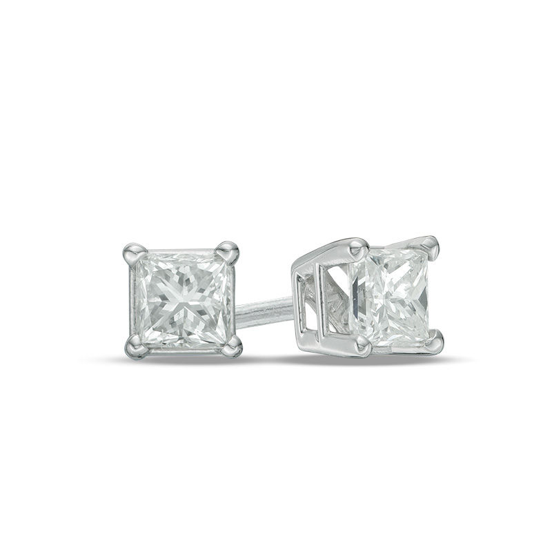 Main Image 1 of 1/2 CT. T.W. Princess-Cut Diamond Solitaire Stud Earrings in 14K White Gold (I/I2)