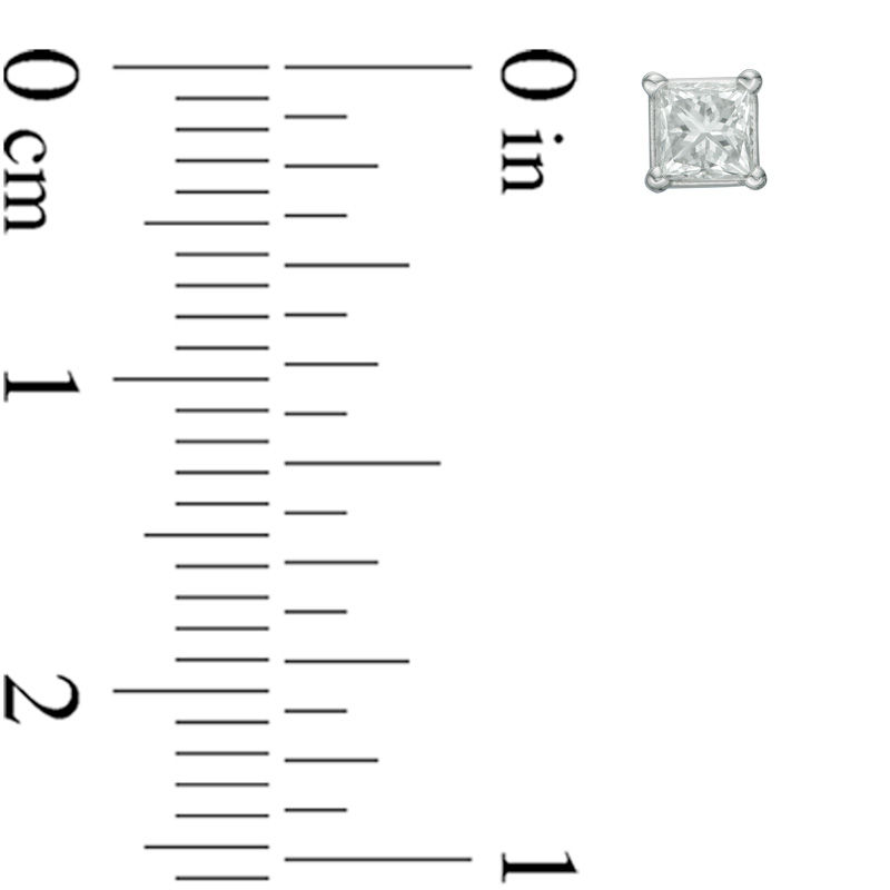 Main Image 2 of 1/2 CT. T.W. Princess-Cut Diamond Solitaire Stud Earrings in 14K White Gold (I/I2)