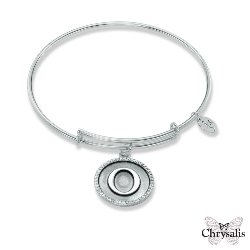 Chrysalis Cubic Zirconia Initial "O" Charm Adjustable Bangle in Sterling Silver