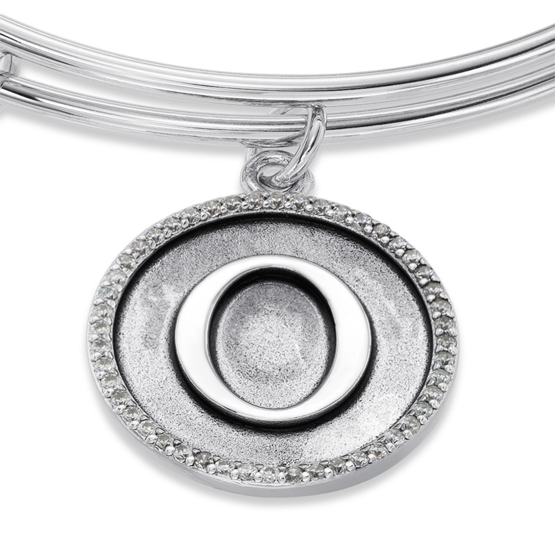 Main Image 3 of Chrysalis Cubic Zirconia Initial "O" Charm Adjustable Bangle in Sterling Silver