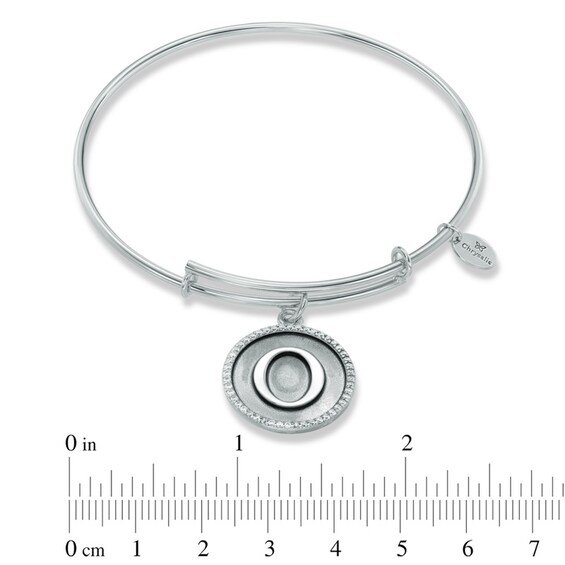 Chrysalis Cubic Zirconia Initial "O" Charm Adjustable Bangle in Sterling Silver