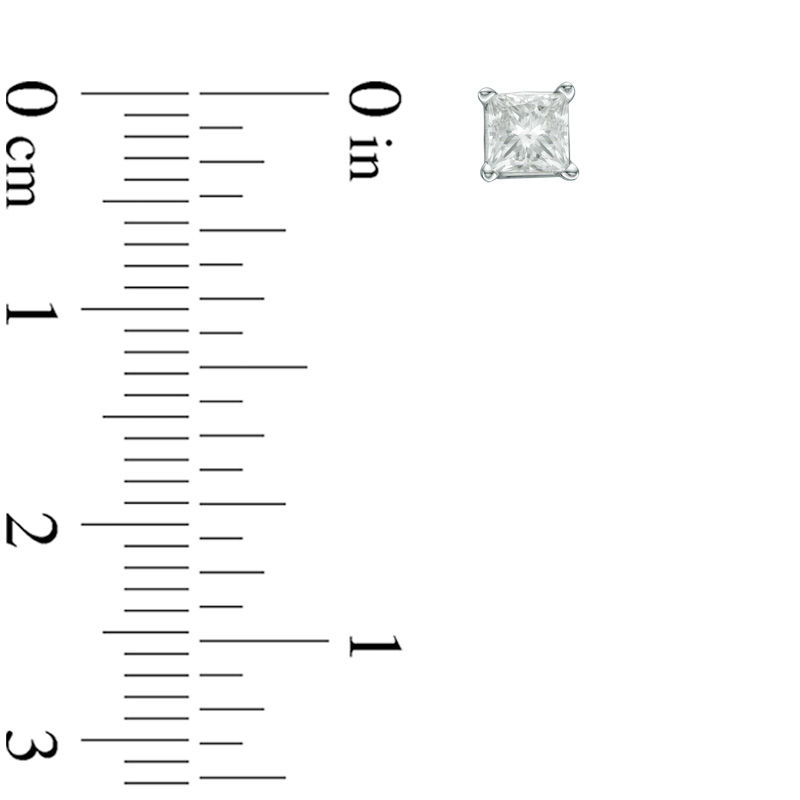 Main Image 2 of 3/4 CT. T.W. Princess-Cut Diamond Solitaire Stud Earrings in 14K White Gold