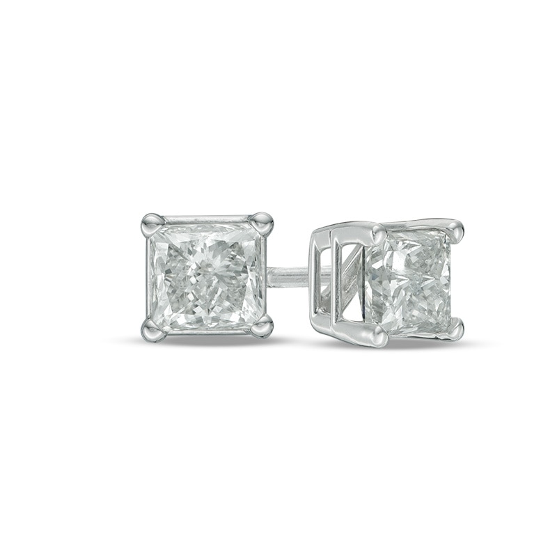 Main Image 1 of 1 CT. T.W. Princess-Cut Diamond Solitaire Stud Earrings in 14K White Gold (I/I2)