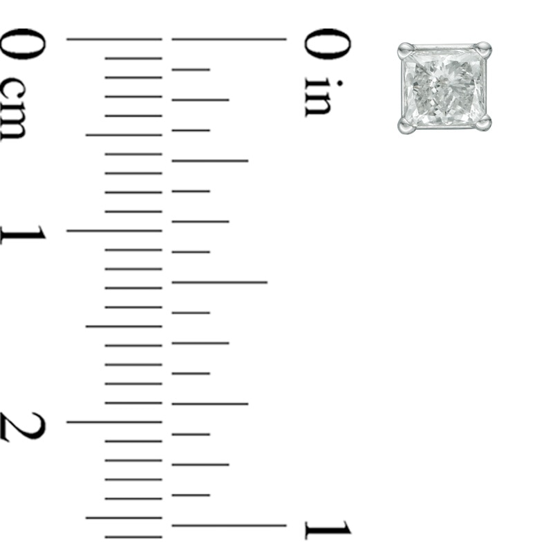 Main Image 2 of 1 CT. T.W. Princess-Cut Diamond Solitaire Stud Earrings in 14K White Gold (I/I2)