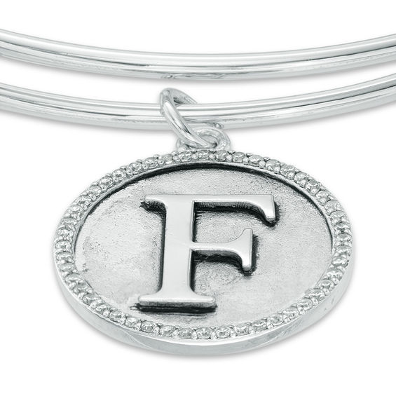 Chrysalis Cubic Zirconia "F" Initial Charm Adjustable Bangle in Sterling Silver
