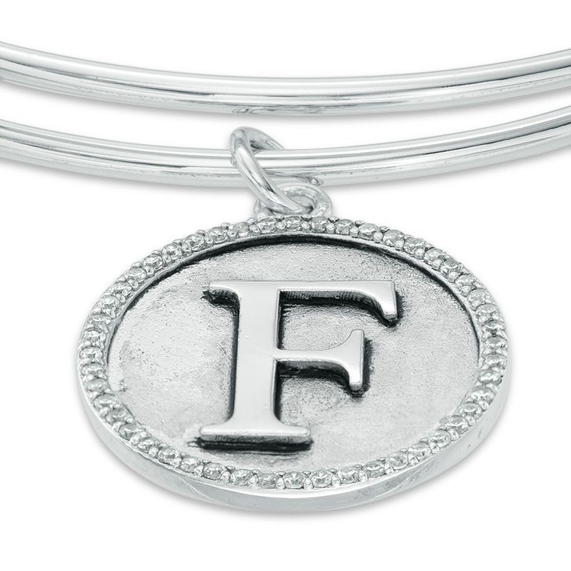 Main Image 3 of Chrysalis Cubic Zirconia "F" Initial Charm Adjustable Bangle in Sterling Silver