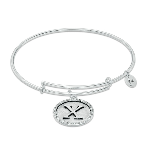 Chrysalis Cubic Zirconia "X" Initial Charm Adjustable Bangle in Sterling Silver