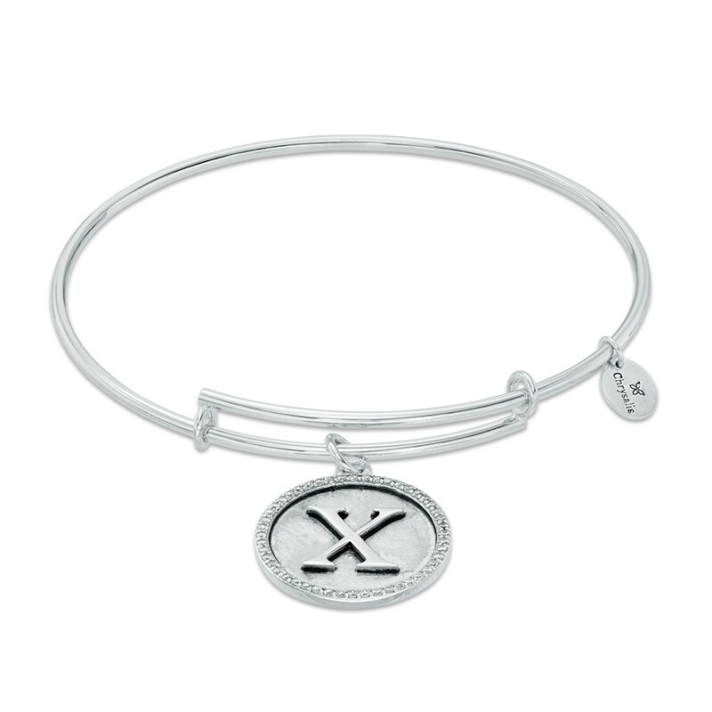 Main Image 1 of Chrysalis Cubic Zirconia "X" Initial Charm Adjustable Bangle in Sterling Silver