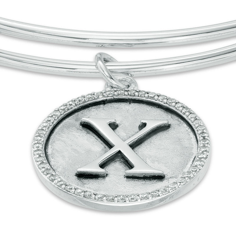 Main Image 3 of Chrysalis Cubic Zirconia "X" Initial Charm Adjustable Bangle in Sterling Silver