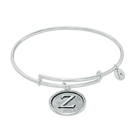 Chrysalis Cubic Zirconia "Z" Initial Charm Adjustable Bangle in Sterling Silver