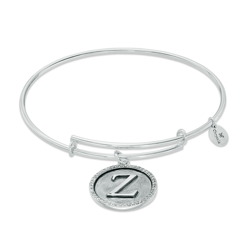 Main Image 1 of Chrysalis Cubic Zirconia "Z" Initial Charm Adjustable Bangle in Sterling Silver
