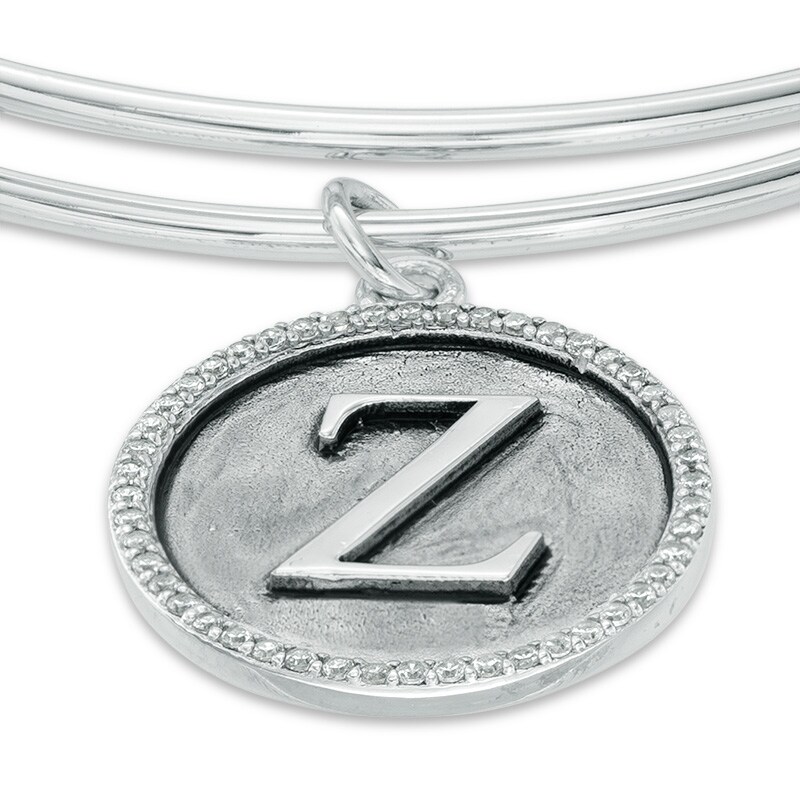 Main Image 3 of Chrysalis Cubic Zirconia "Z" Initial Charm Adjustable Bangle in Sterling Silver