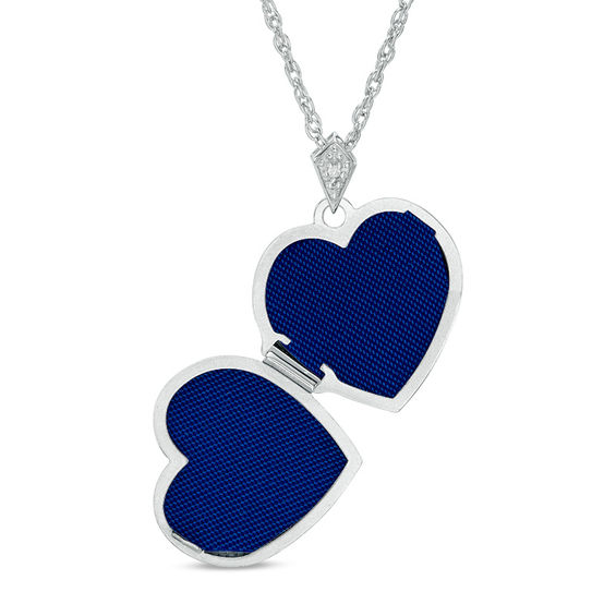 Diamond Accent Blue Family Tree Heart Locket in Sterling Silver