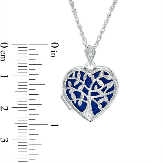 Diamond Accent Blue Family Tree Heart Locket in Sterling Silver