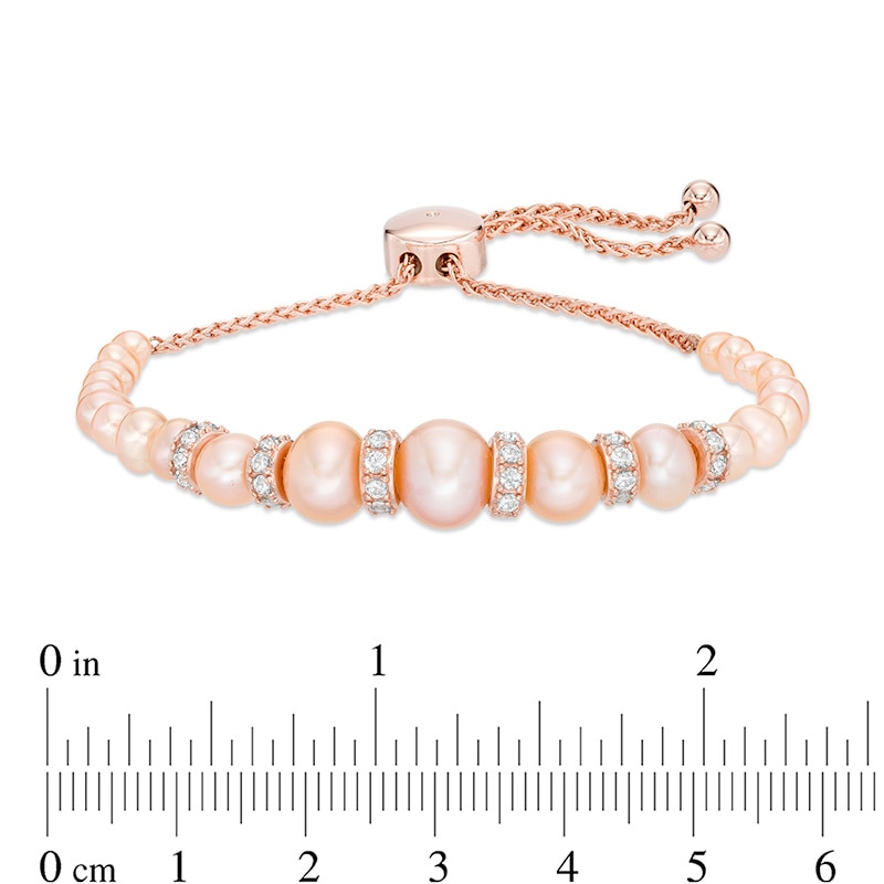Dyed Pink Freshwater Cultured Pearl and Lab-Created White Sapphire Bracelet in Sterling Silver and 18K Rose Gold Plate