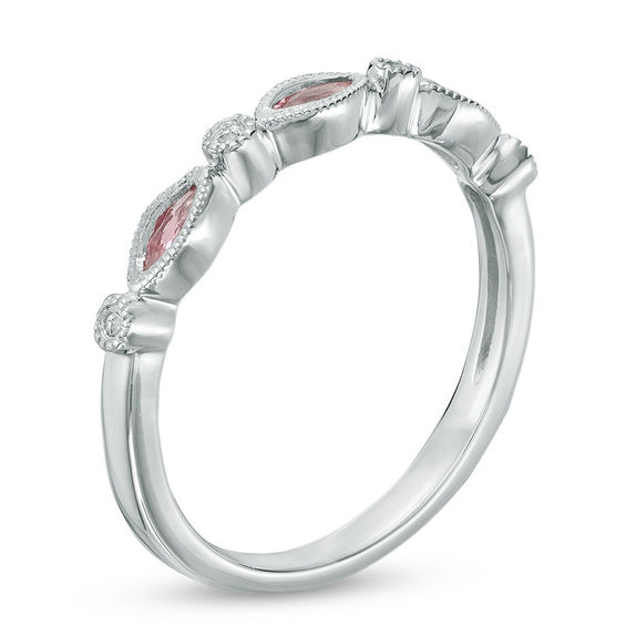 Marquise Pink Tourmaline and Diamond Accent Vintage-Style Band in 14K White Gold