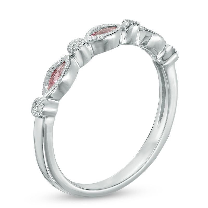 Main Image 2 of Marquise Pink Tourmaline and Diamond Accent Vintage-Style Band in 14K White Gold