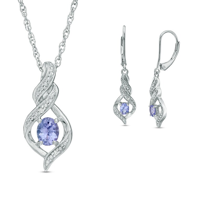 Main Image 1 of Oval Tanzanite and Diamond Accent Cascading Infinity Pendant and Earrings Set in Sterling Silver