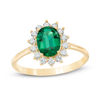 Thumbnail Image 1 of Oval Lab-Created Emerald and White Sapphire Starburst Frame Ring in 10K Gold