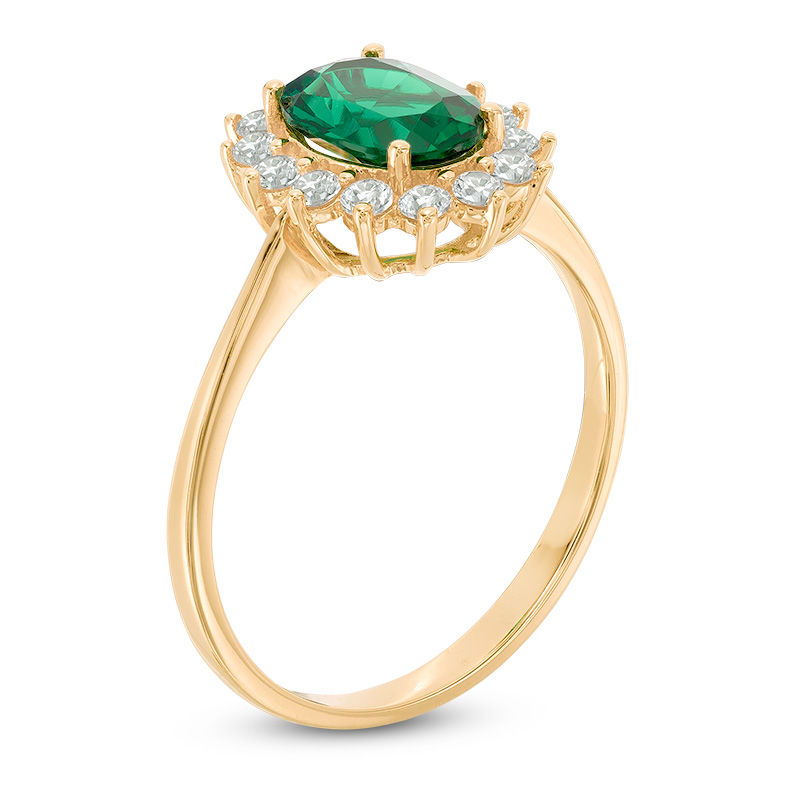 Oval Lab-Created Emerald and White Sapphire Starburst Frame Ring in 10K Gold