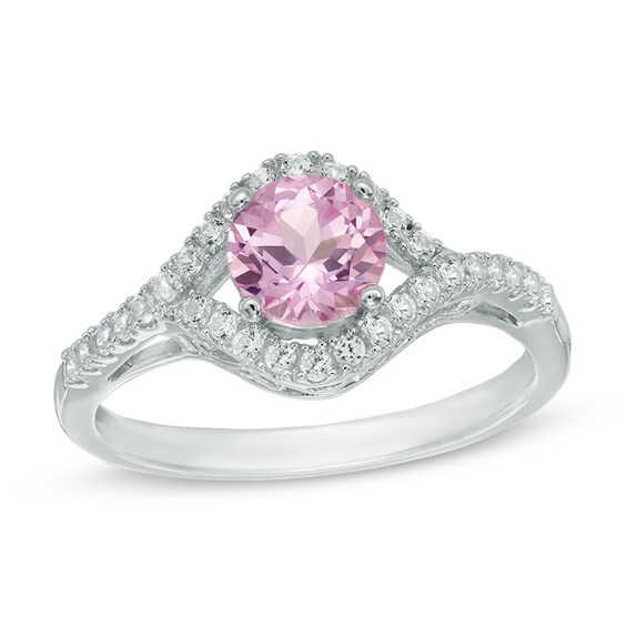 6.0mm Lab-Created Pink and White Sapphire Frame Ring in Sterling Silver