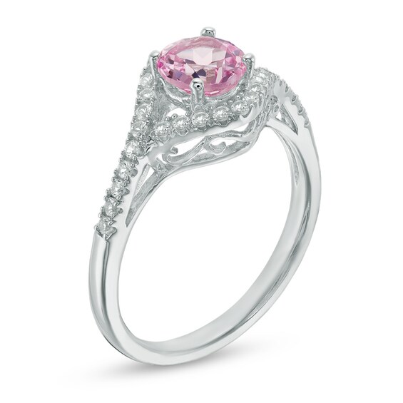 6.0mm Lab-Created Pink and White Sapphire Frame Ring in Sterling Silver