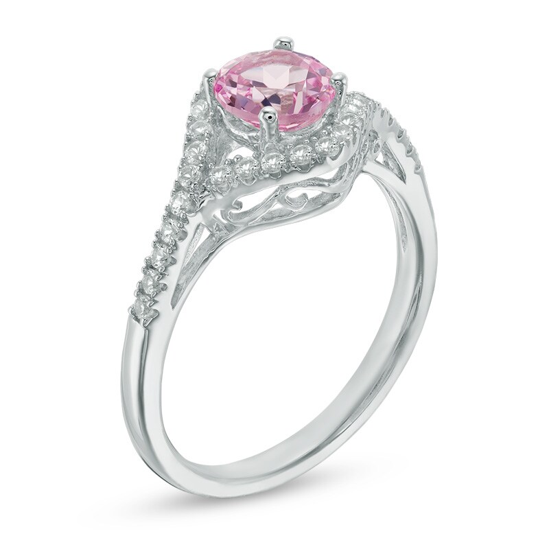 Main Image 2 of 6.0mm Lab-Created Pink and White Sapphire Frame Ring in Sterling Silver