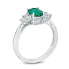 Thumbnail Image 1 of Oval Lab-Created Emerald and White Sapphire Tri-Sides Pendant and Ring Set in Sterling Silver - Size 7