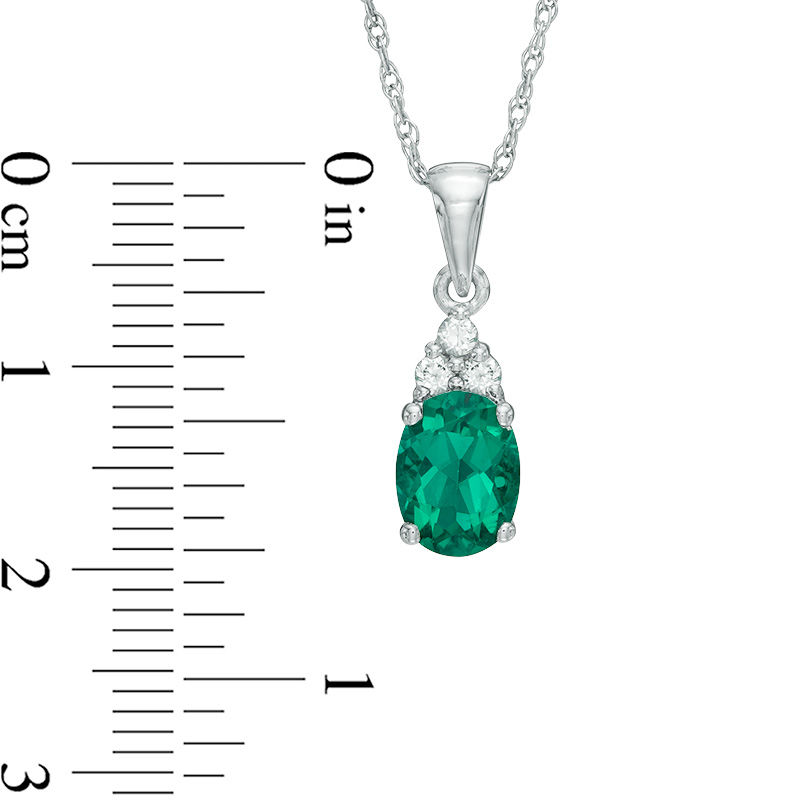 Oval Lab-Created Emerald and White Sapphire Tri-Sides Pendant and Ring Set in Sterling Silver - Size 7