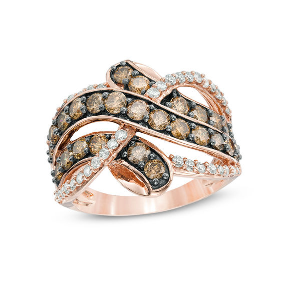 2 CT. T.w. Champagne and White Diamond Crossover Ring in 10K Rose Gold