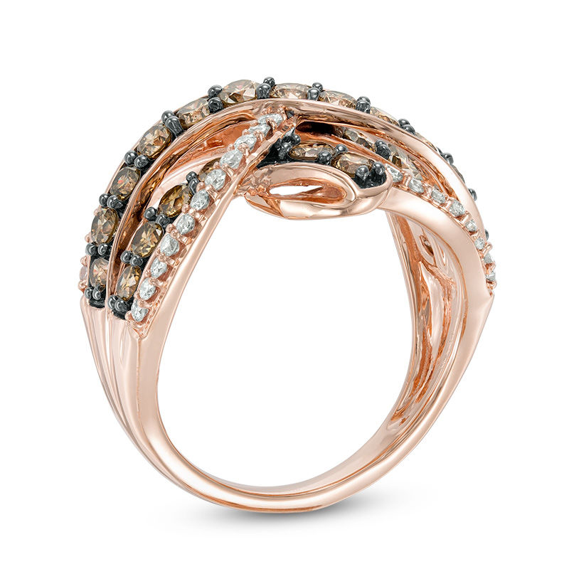 2 CT. T.W. Champagne and White Diamond Crossover Ring in 10K Rose Gold