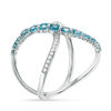 Thumbnail Image 1 of Swiss Blue Topaz and Lab-Created White Sapphire Criss-Cross Ring in Sterling Silver