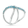 Thumbnail Image 2 of Swiss Blue Topaz and Lab-Created White Sapphire Criss-Cross Ring in Sterling Silver