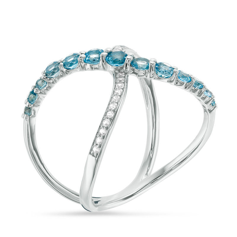 Swiss Blue Topaz and Lab-Created White Sapphire Criss-Cross Ring in Sterling Silver