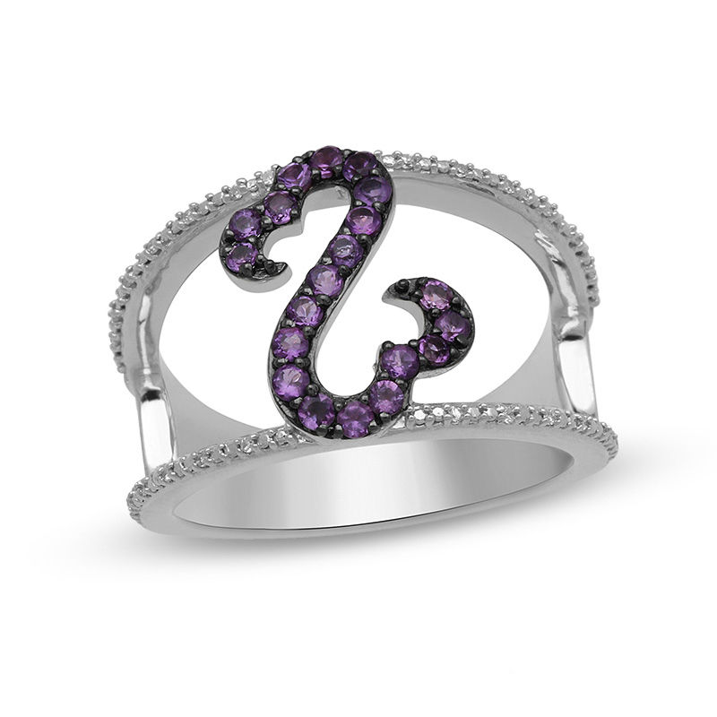 Main Image 1 of Open Hearts by Jane Seymour™ Amethyst and 1/20 CT. T.W. Diamond Split Shank Ring in Sterling Silver