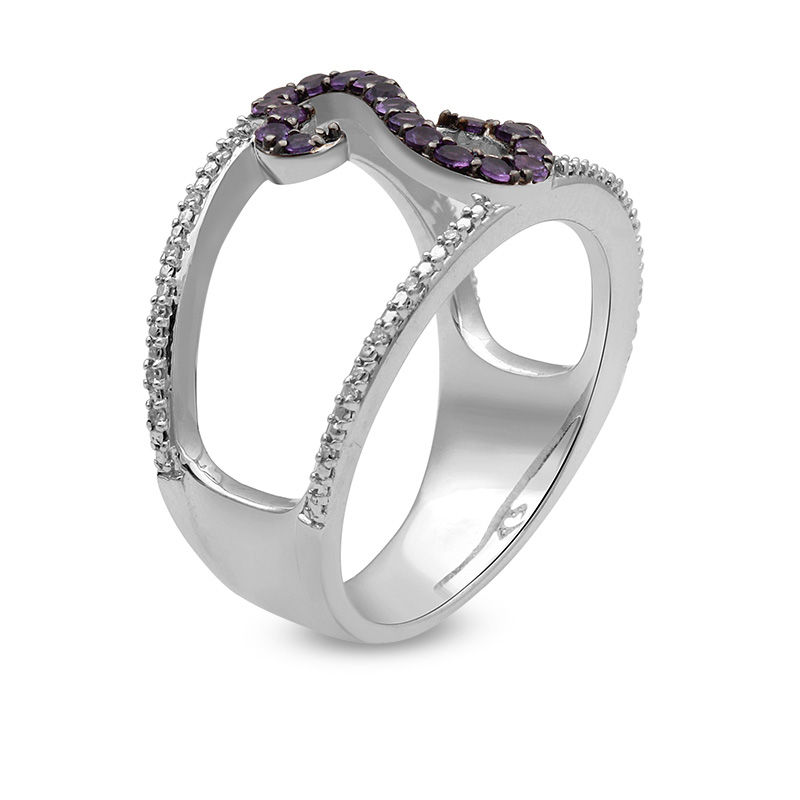 Main Image 2 of Open Hearts by Jane Seymour™ Amethyst and 1/20 CT. T.W. Diamond Split Shank Ring in Sterling Silver