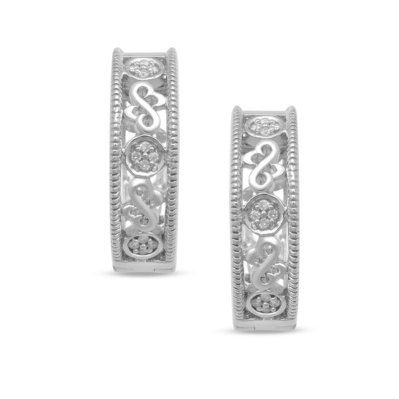 Main Image 1 of Open Hearts by Jane Seymour™ 1/20 CT. T.W. Diamond Vintage-Style Huggie Hoop Earrings in Sterling Silver