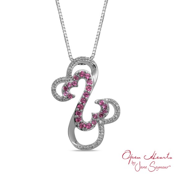 Open Hearts by Jane Seymourâ¢ Rhodolite Garnet and 1/10 CT. T.w. Diamond Interlocking Hearts Pendant in Sterling Silver
