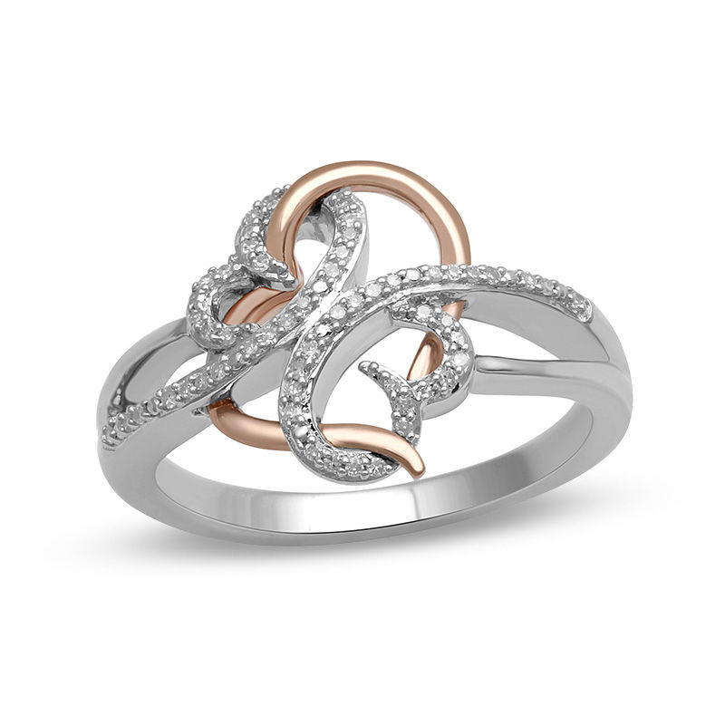 Open Hearts by Jane Seymour™ 1/10 CT. T.W. Diamond Hearts Ring in Sterling Silver and 10K Rose Gold