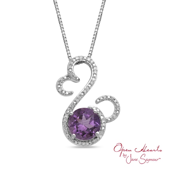 Open Hearts by Jane Seymourâ¢ 7.0mm Amethyst and Diamond Accent Pendant in Sterling Silver